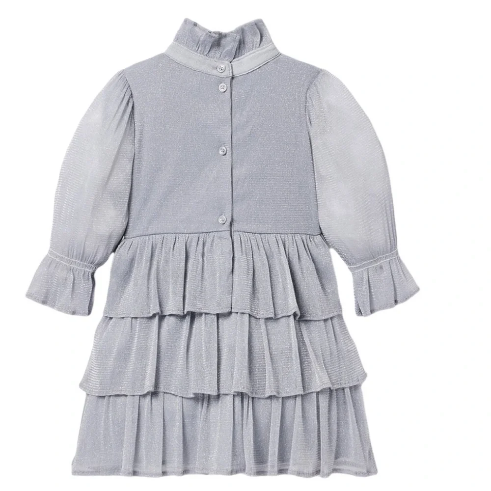 Janie and Jack Girls Silver Sparkle Mesh Tiered Ruffle Dress Size 10